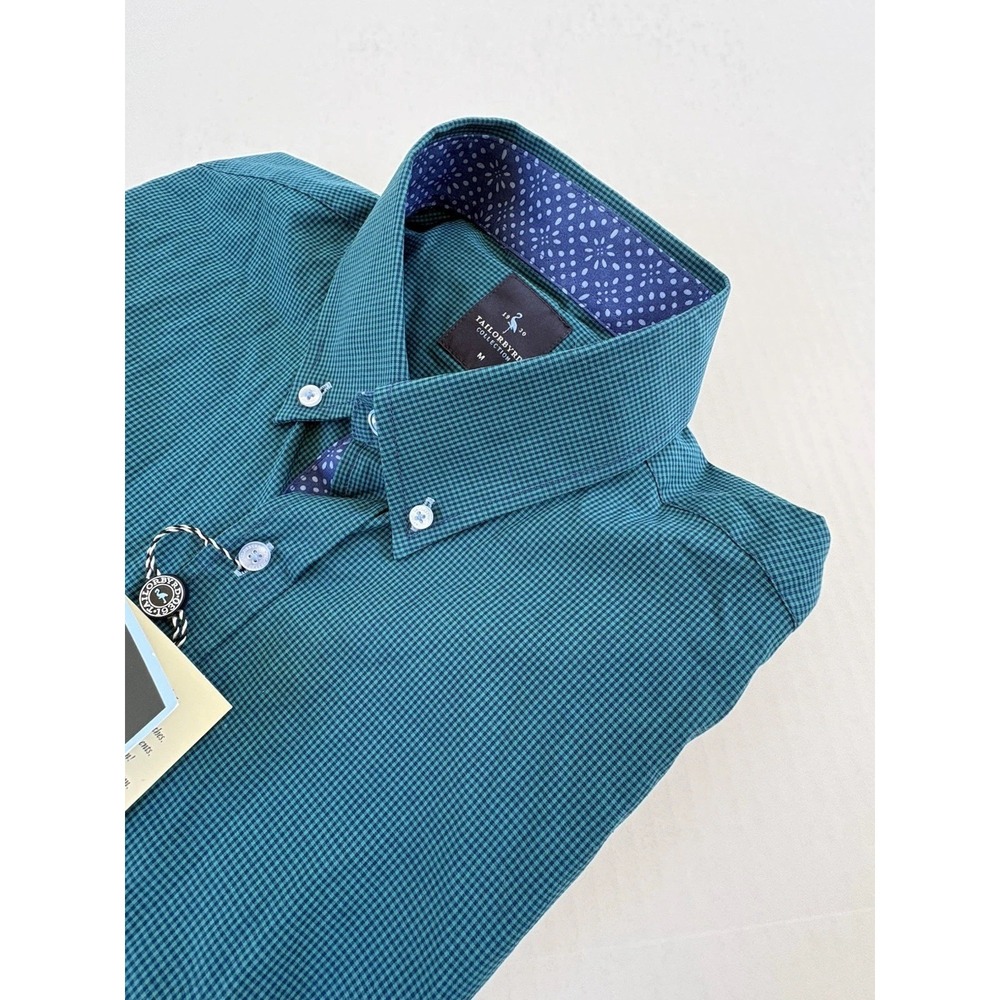 Tailorbyrd Men's Shirt Gingham Checks LS Medium Teal Cotton Preppy NWT